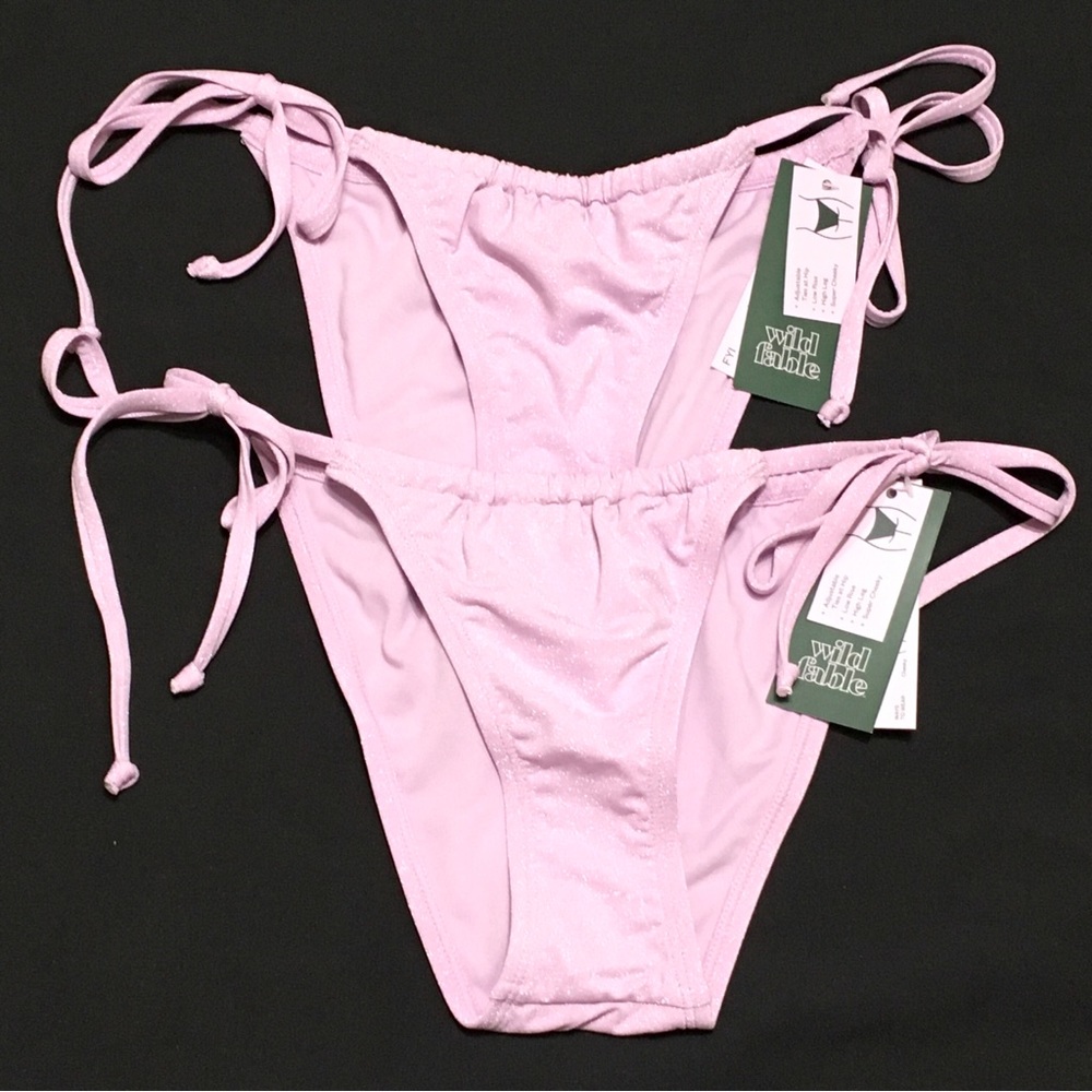 2 Wild Fable Womens XXS 00 Light Purple Metallic Side-Tie High Leg Bikini Bottom